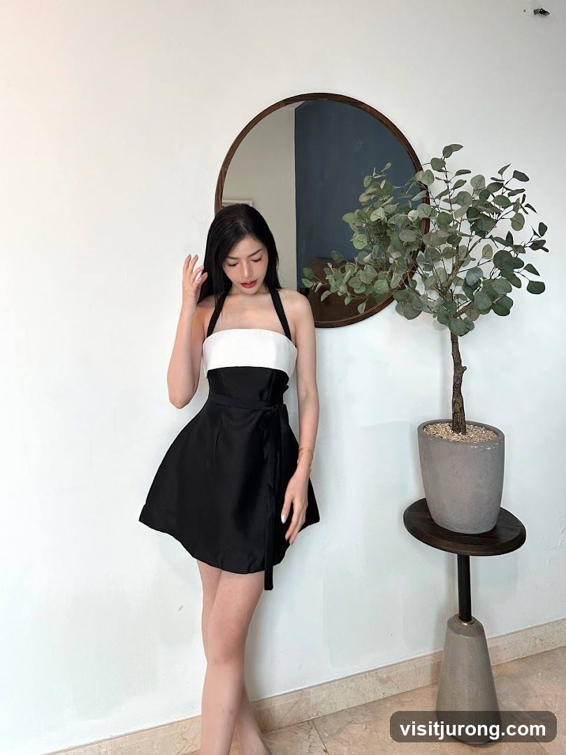 Woman in Black and White Dress