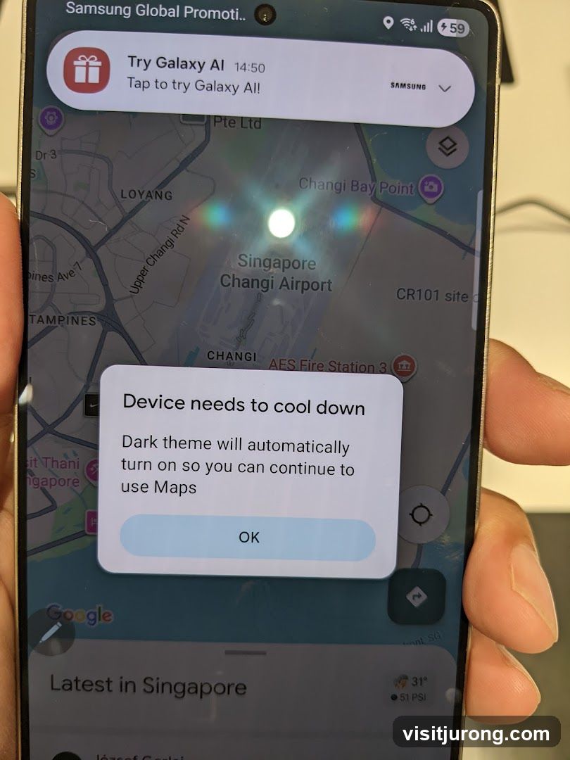 Samsung smartphone screen showing map app notification