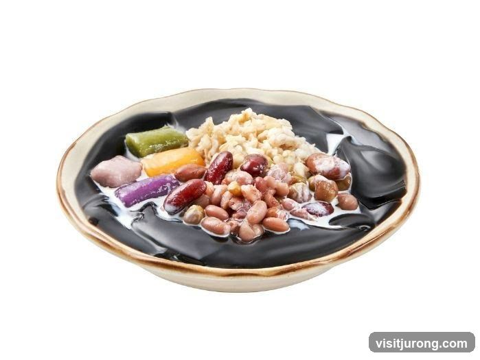 Grass Jelly Dessert with Assorted Toppings