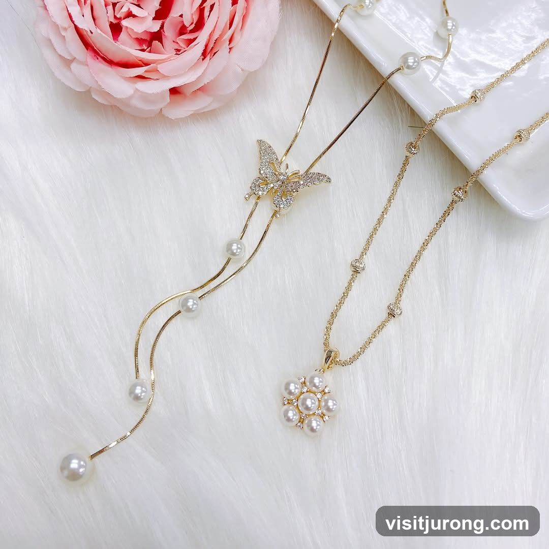 Necklaces with Butterfly and Flower Pendants