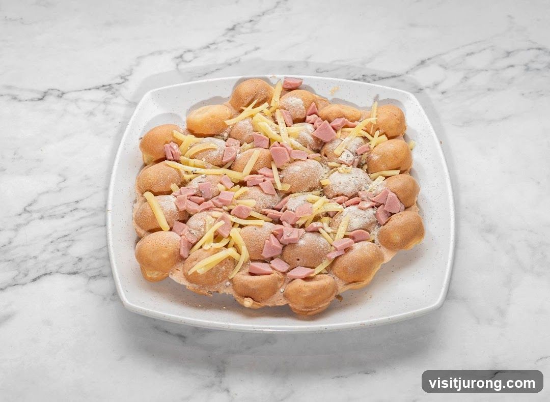 Bubble Waffle with Ham and Cheese