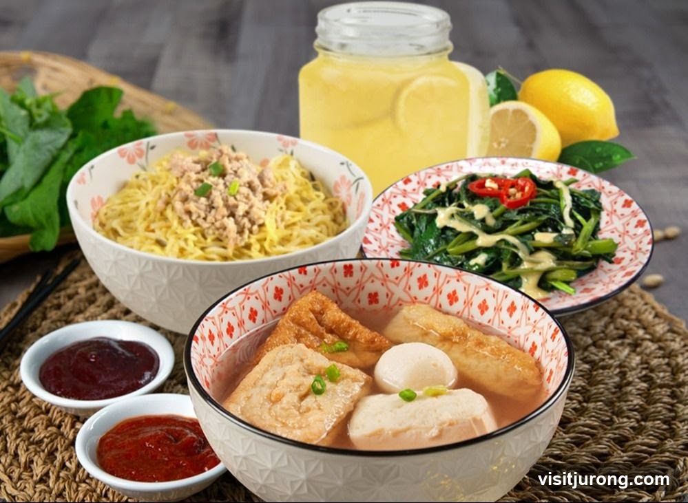 Noodle Dish with Sides and Drink