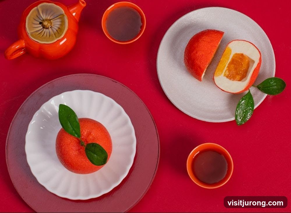 Orange-shaped desserts and tea