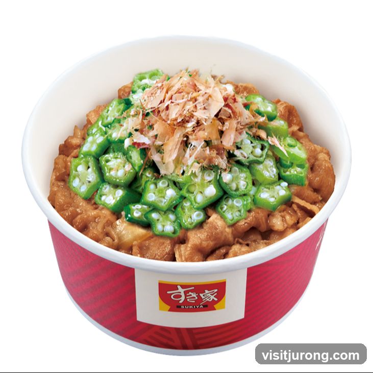 Beef bowl with okra and bonito flakes