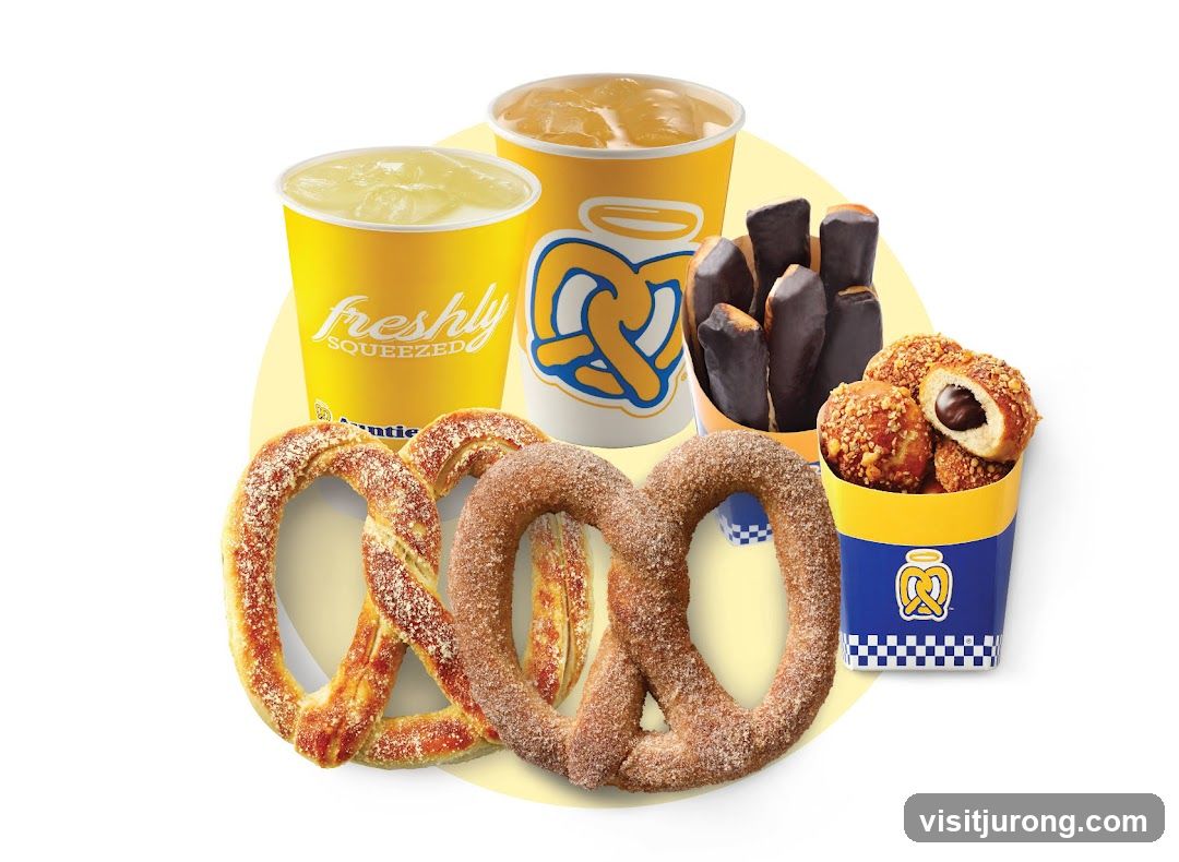 Assorted Pretzels and Drinks