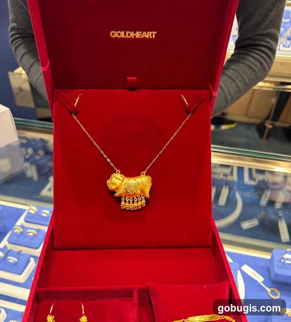 Gold necklace in a red box