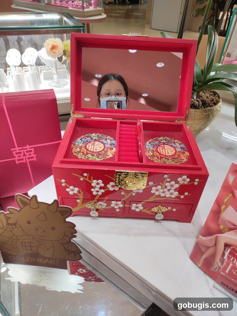 Red jewelry box with floral design