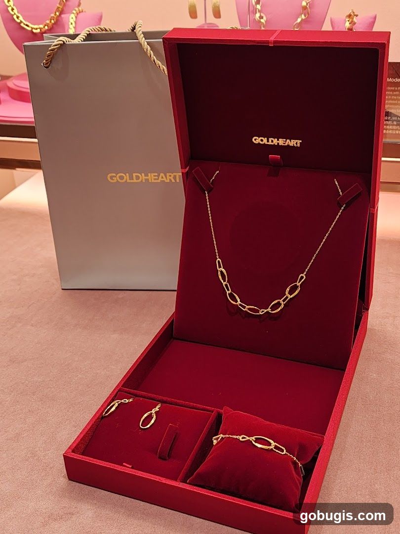 Gold jewelry set in a display box