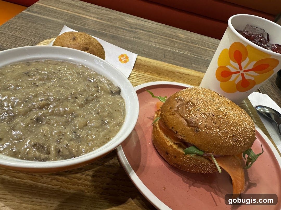 Meal with Soup, Sandwich, and Drink