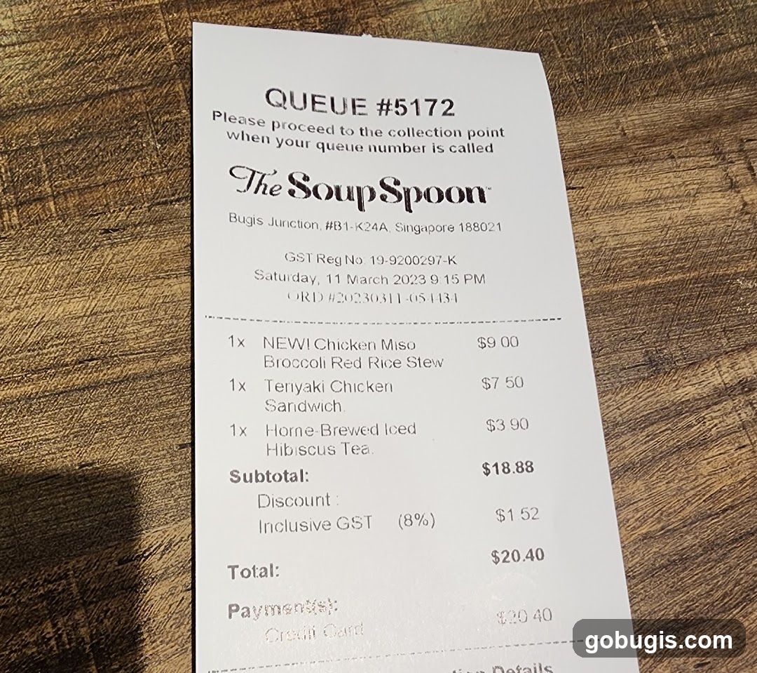 Receipt from The Soup Spoon