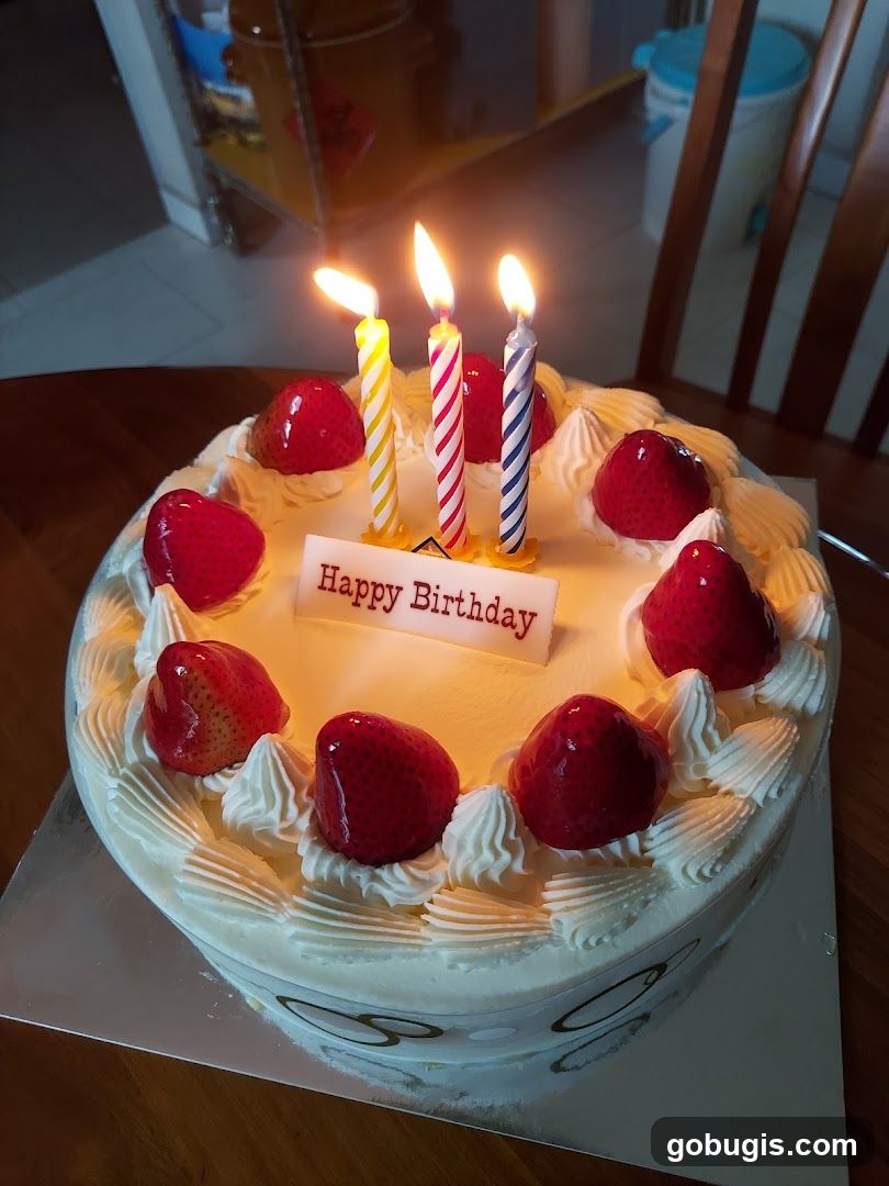 Birthday Cake with Strawberries and Candles