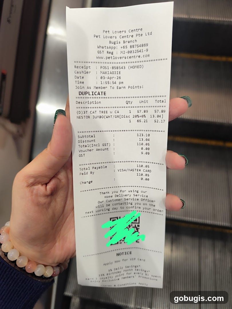 Pet Lovers Centre Receipt