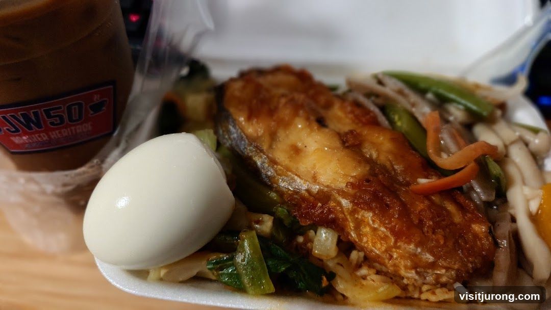 Fish and Vegetable Bento Box with Hard-Boiled Egg and Iced Coffee