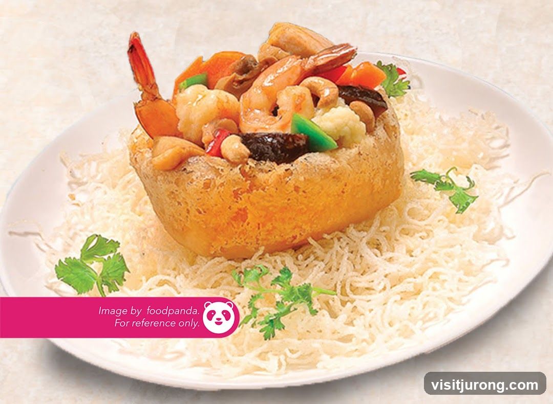 Shrimp and Cashew Stir-fry in a Crispy Basket