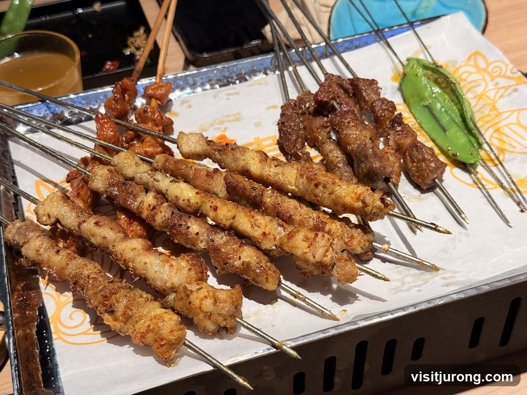 Skewers of grilled meat and vegetables