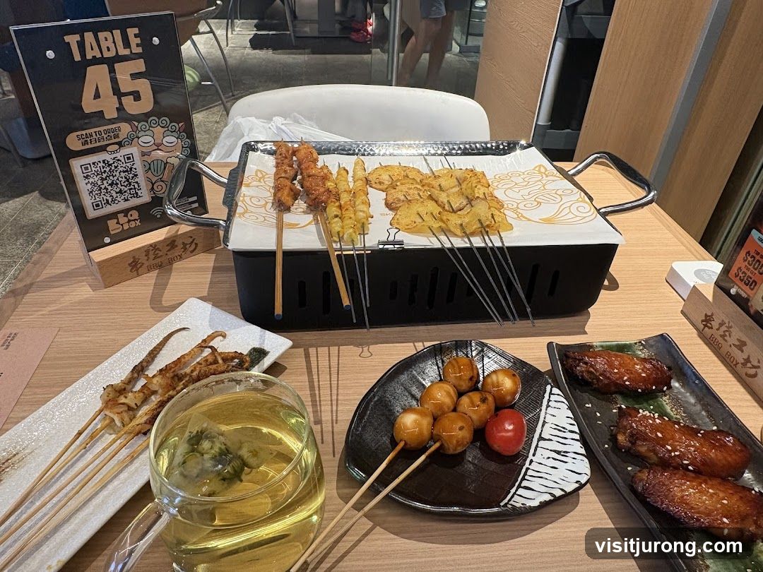 Table 45 with BBQ Skewers and Drinks