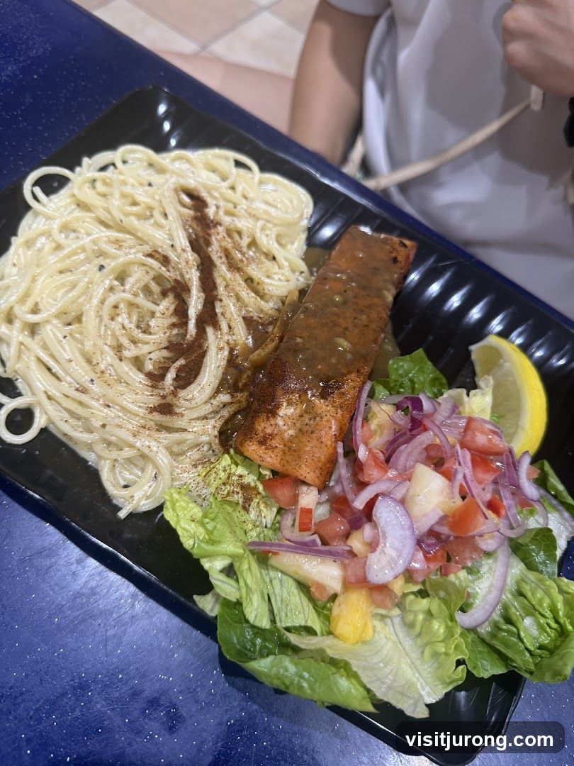 Salmon with Spaghetti and Salad