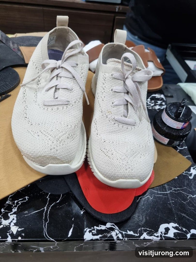 Pair of White Knit Sneakers