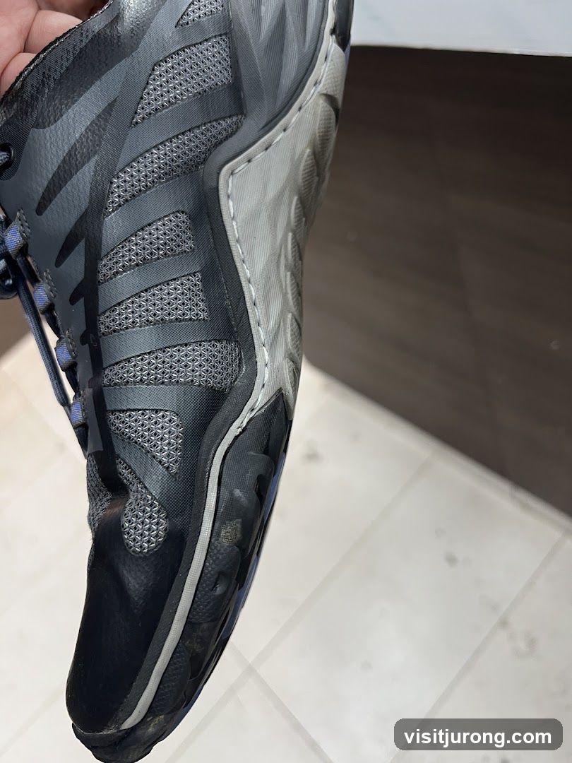 Close-up of a gray athletic shoe