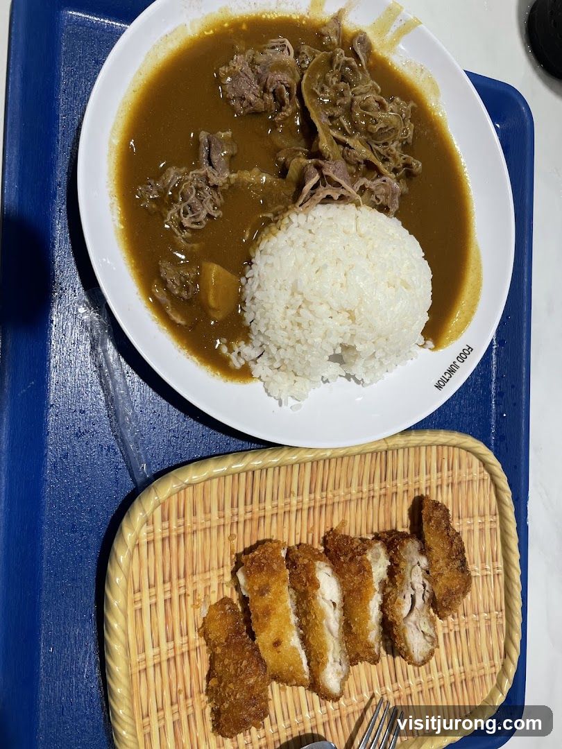 Beef Curry with Rice and Fried Chicken Slices