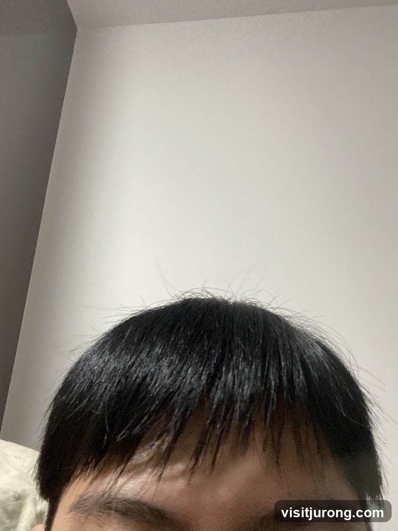 Close-up of person's hair and forehead