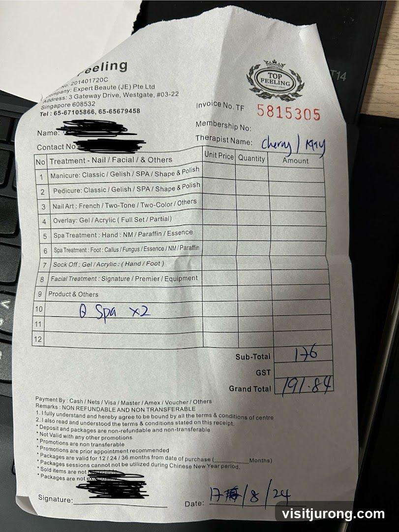 Beauty Treatment Receipt