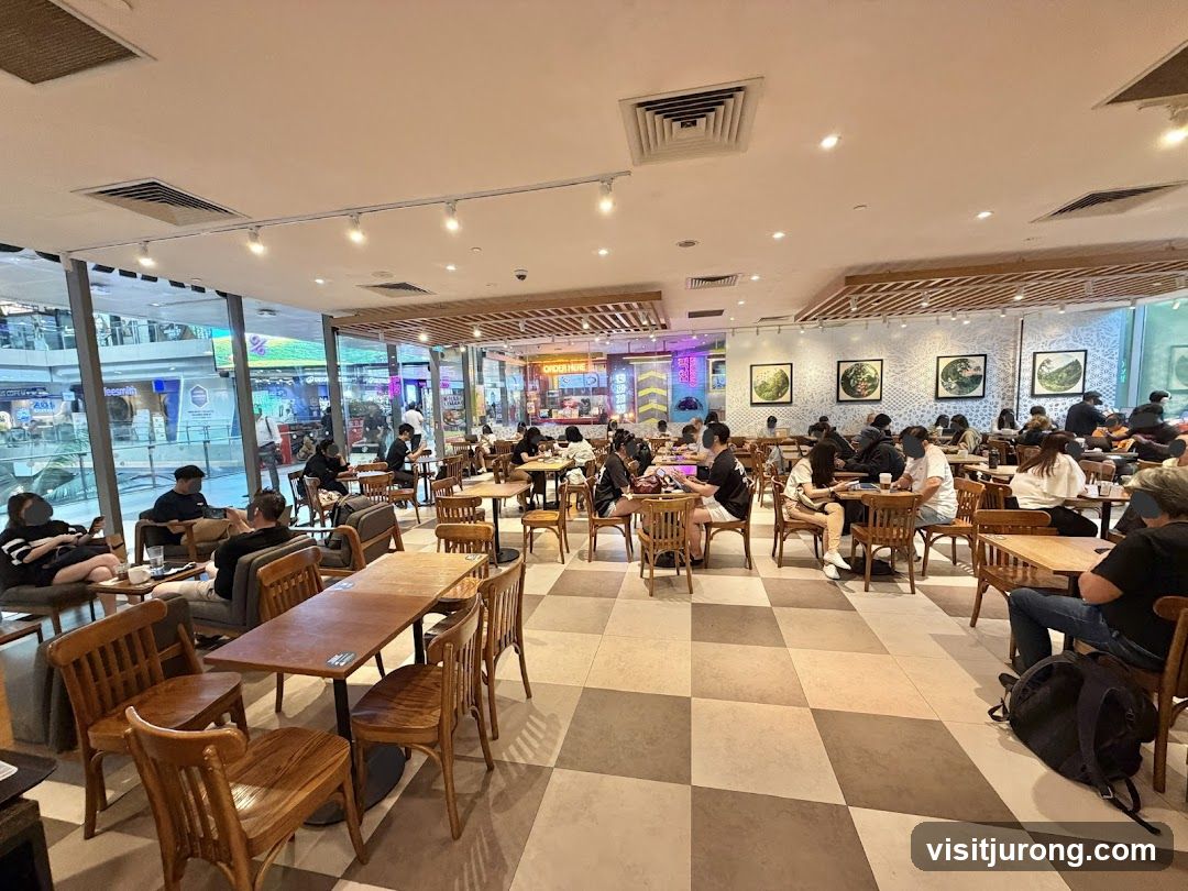 Busy cafe interior with patrons