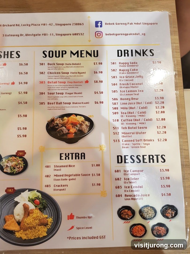 Bebek Goreng Pak Ndut Singapore Menu