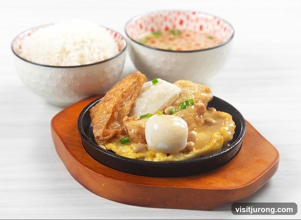 Sizzling Dish with Rice and Soup