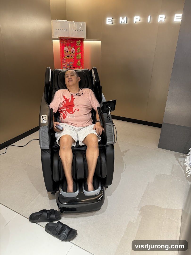 Man relaxing in a massage chair