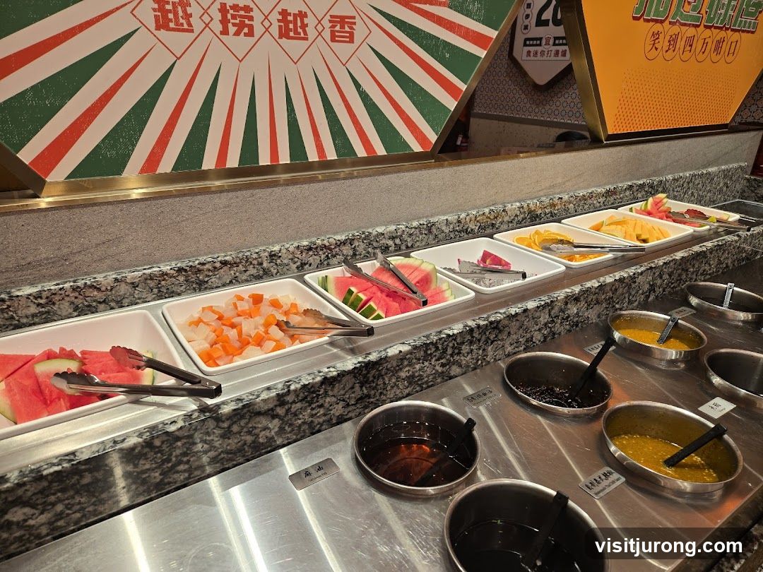 Buffet Display with Fruits and Sauces