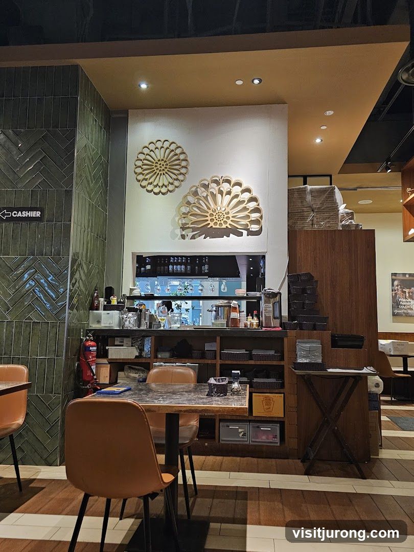 Restaurant Interior with Seating and Shelving