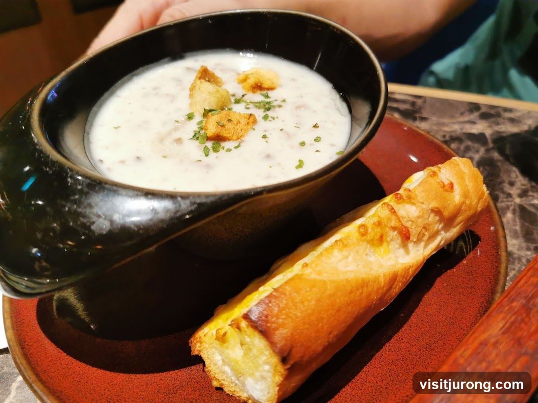 Creamy Mushroom Soup with Cheesy Breadstick