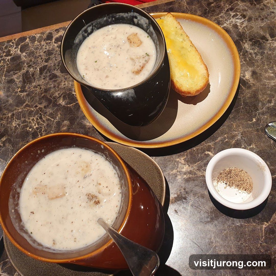 Creamy Mushroom Soup with Garlic Bread