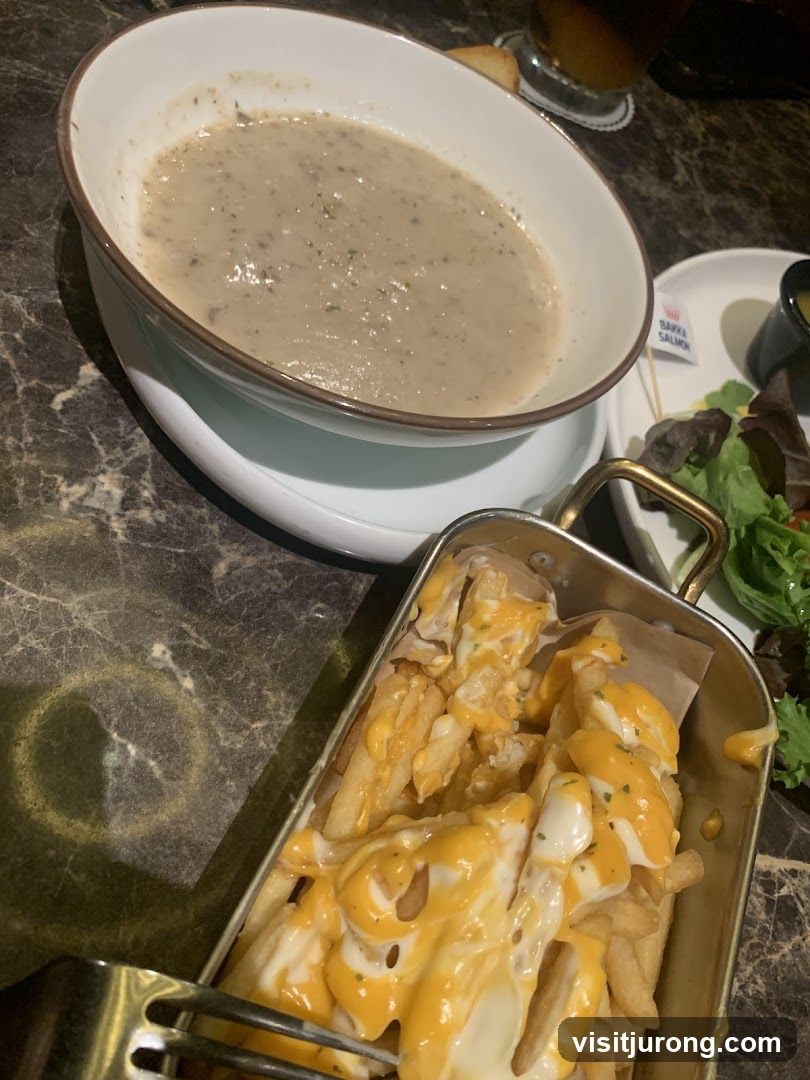 Cheese Fries and Mushroom Soup