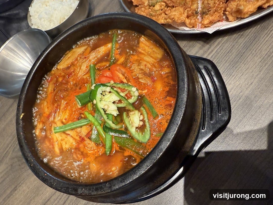 Kimchi Stew with Rice and Fried Food