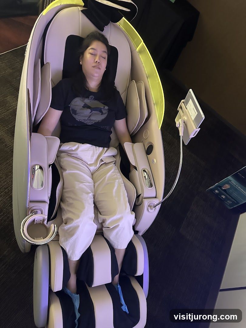 Woman relaxing in a massage chair