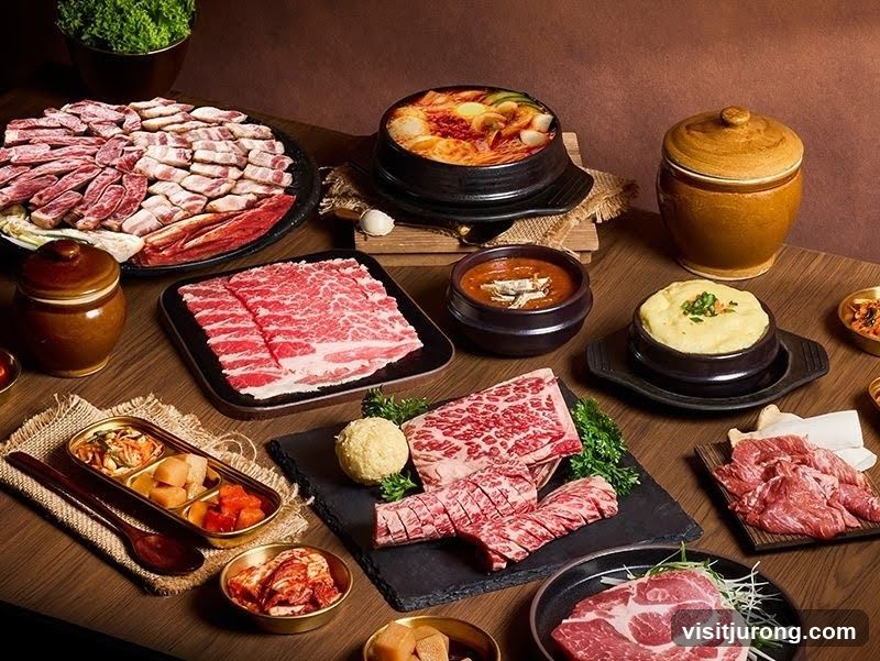 Assortment of Korean BBQ Meats and Side Dishes