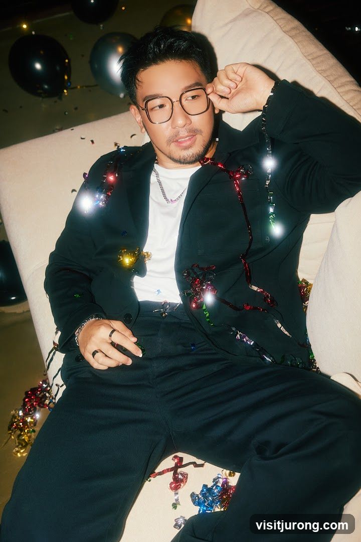 Man in Black Suit with Festive Decorations