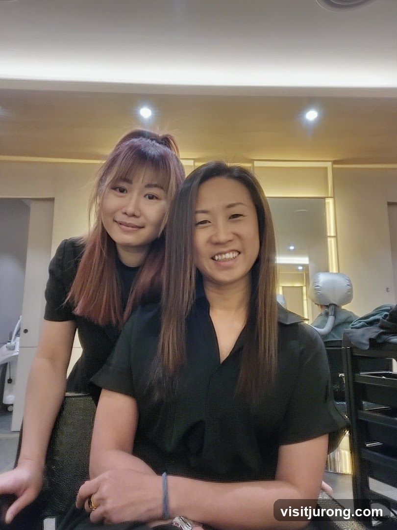 Two women smiling in a salon