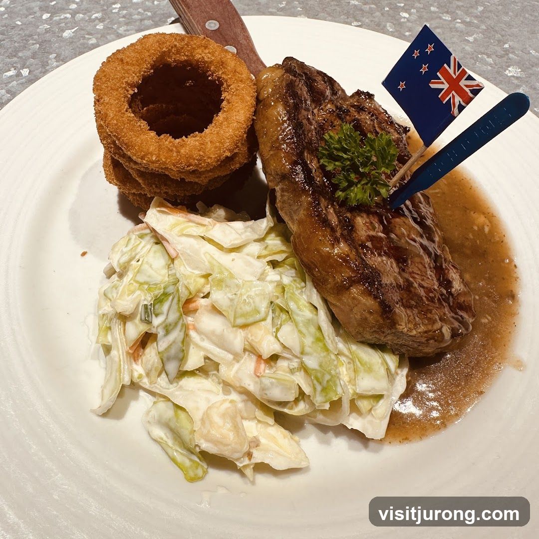 Steak Dinner with Onion Rings and Coleslaw