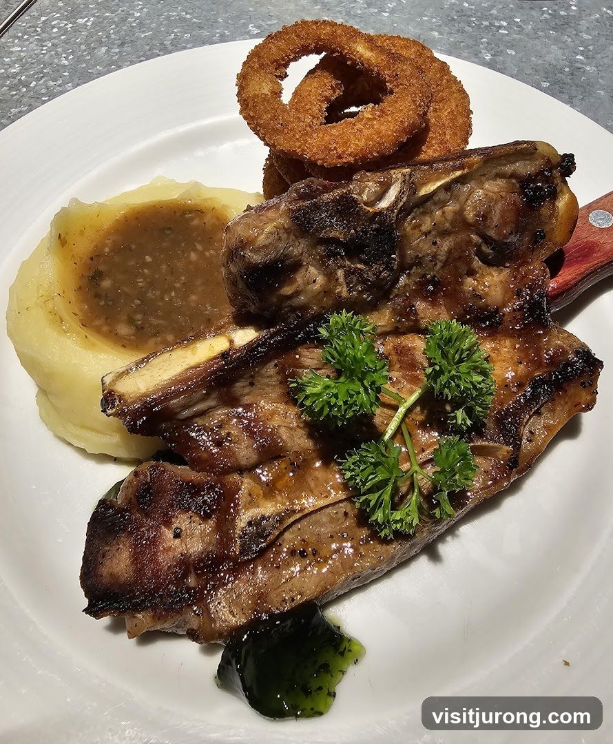 Lamb Chops with Mashed Potatoes and Onion Rings