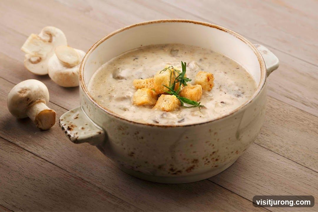 Creamy Mushroom Soup with Croutons