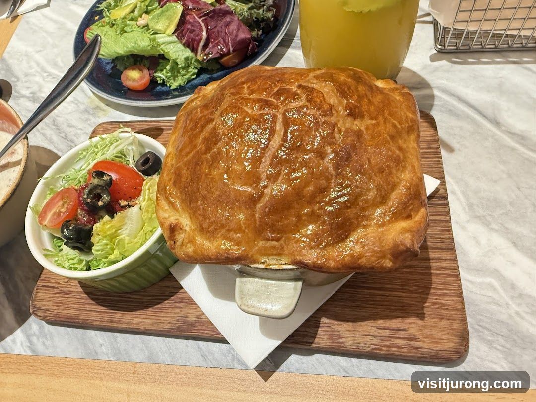 Savory Pie with Side Salad and Drink