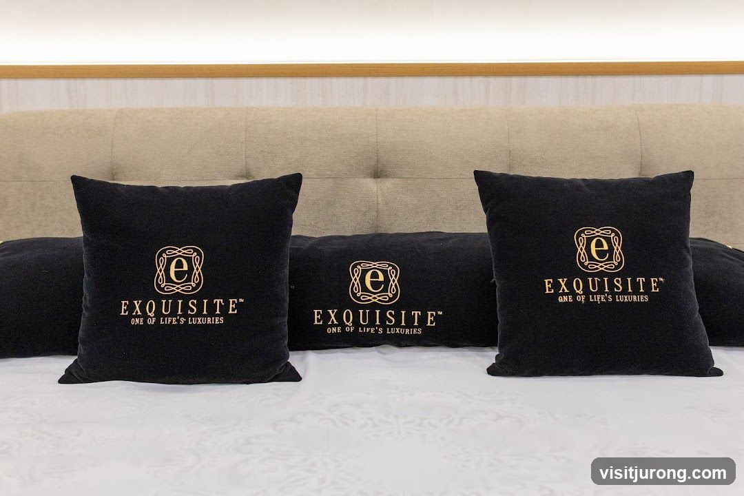 Black pillows with gold logo