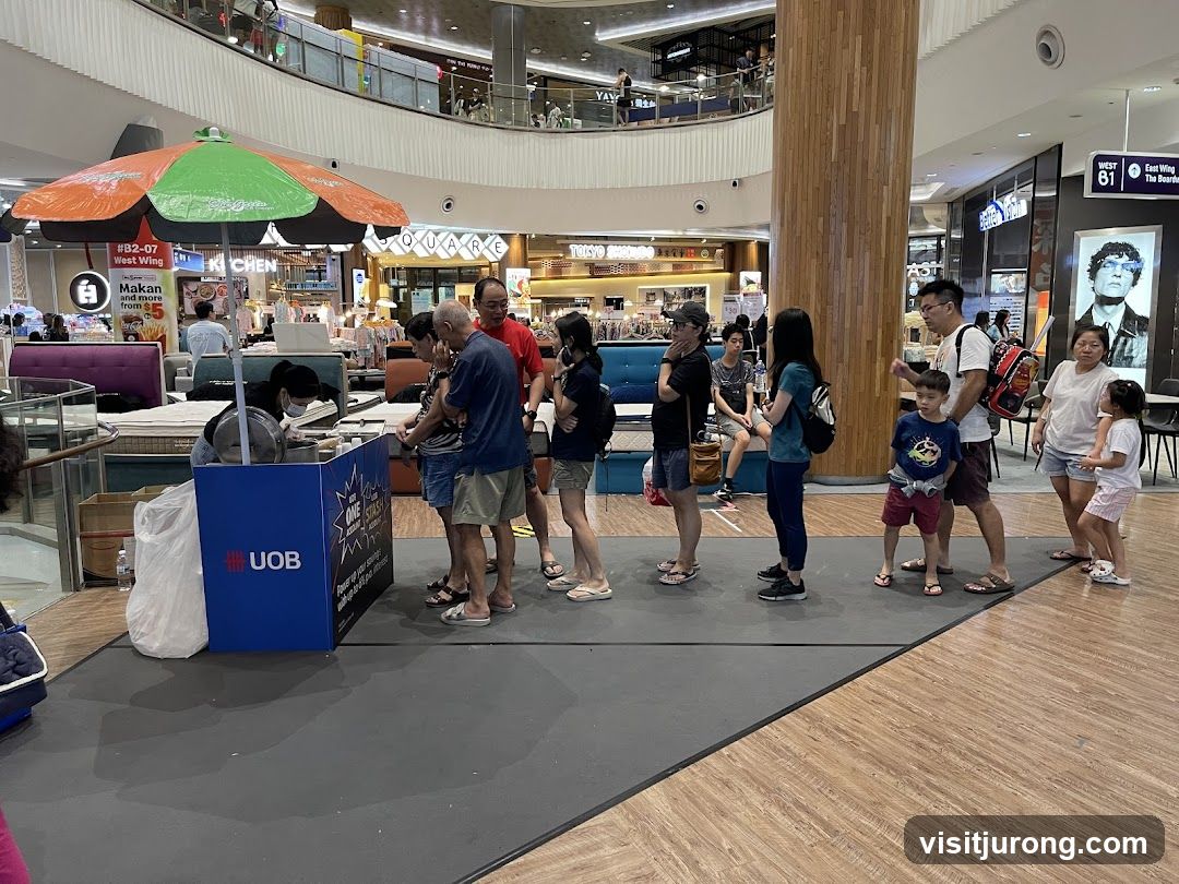 People Queueing at a Mall Booth