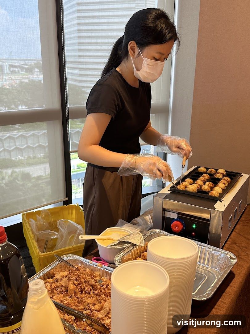Woman preparing takoyaki