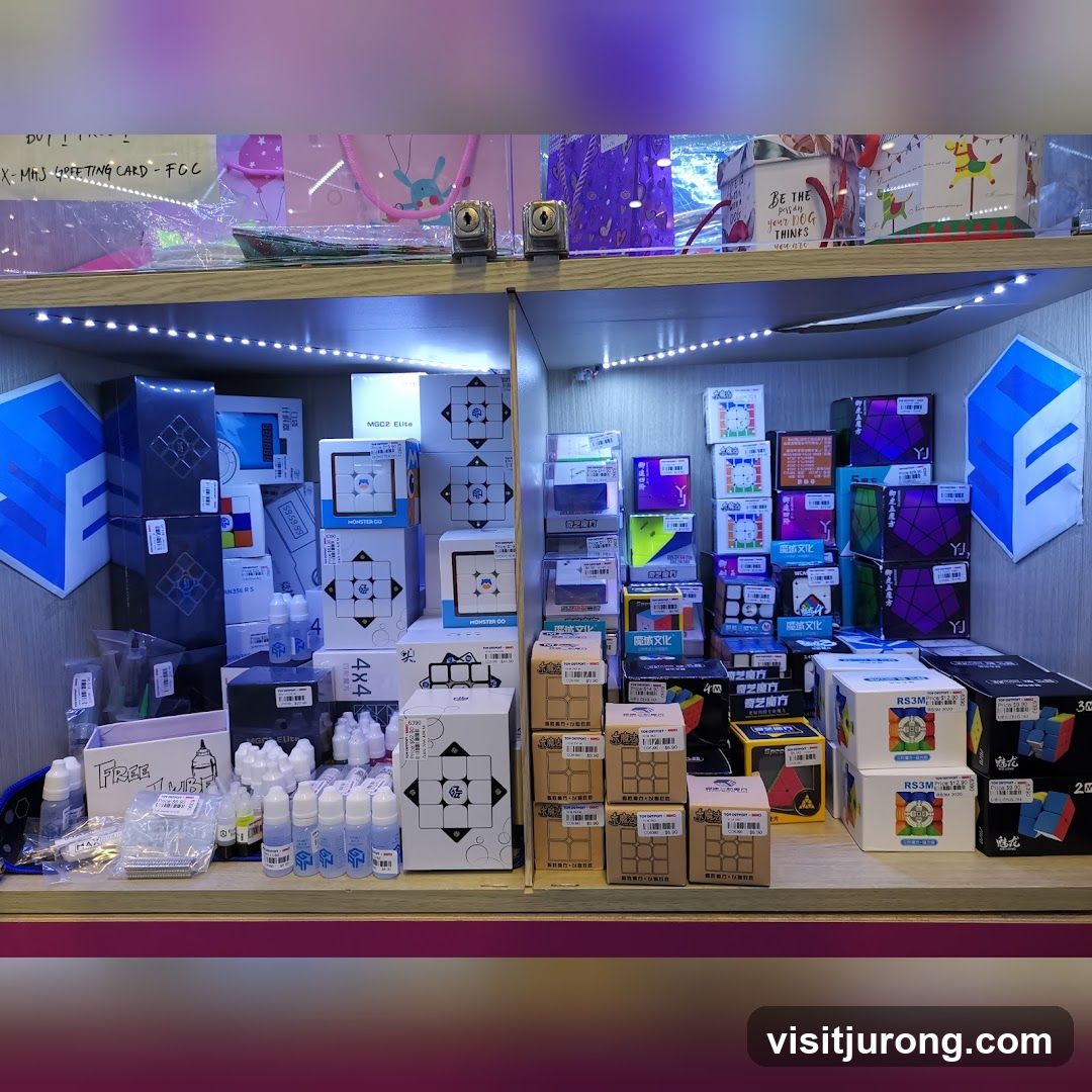 Display of puzzle cubes and accessories