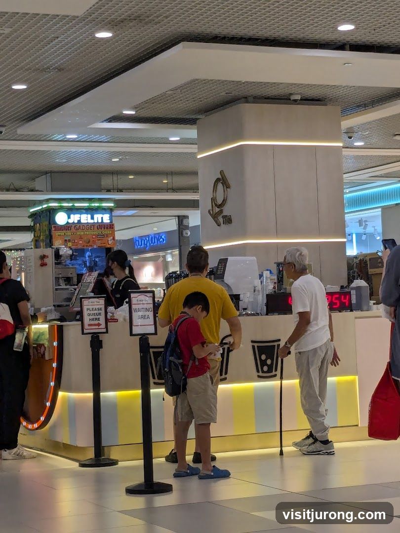 People waiting at a food stall