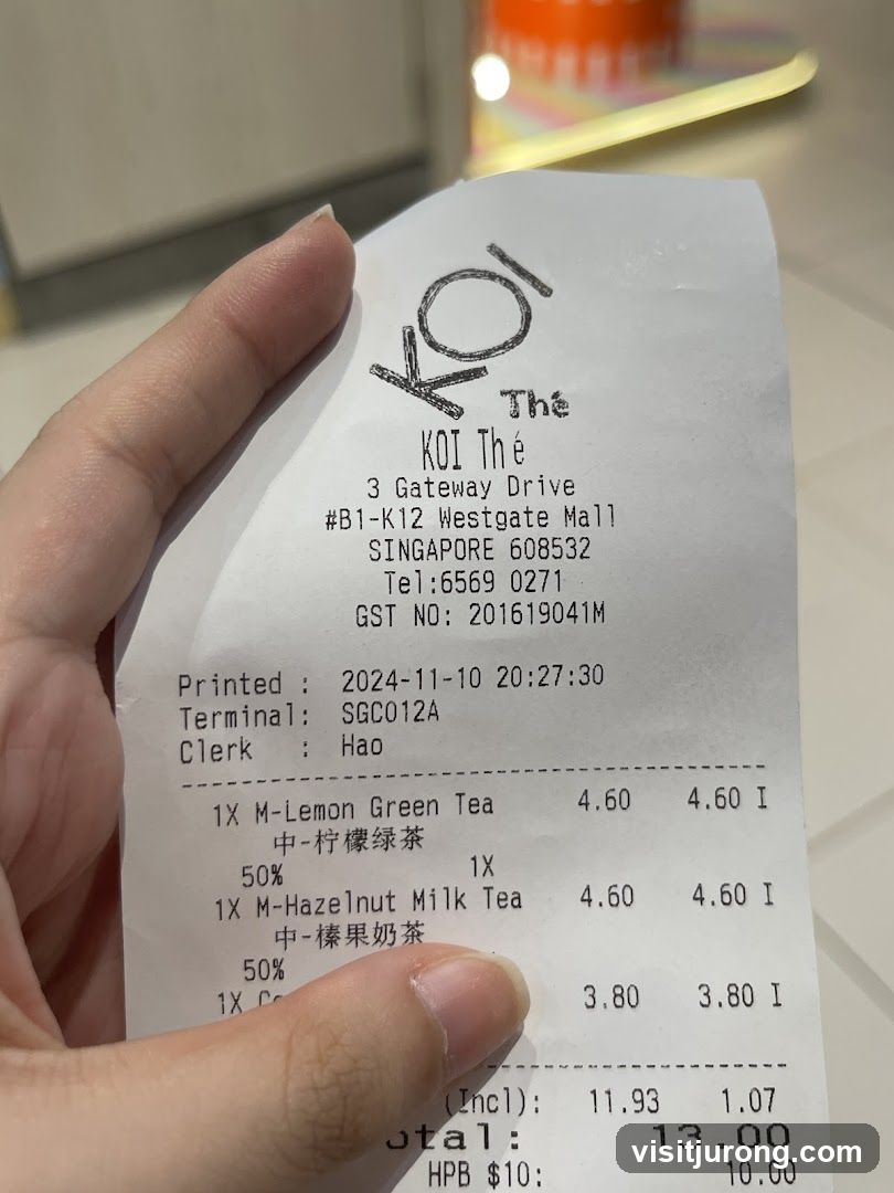Receipt from KOI Thé